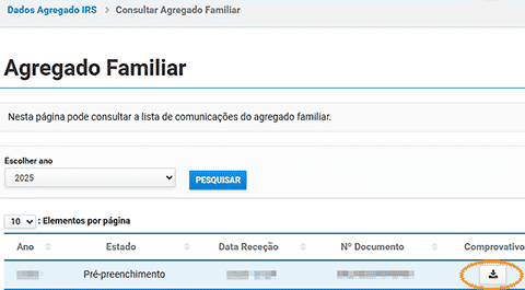(Captura de ecr&atilde;) T&iacute;tulo &laquo;Agregado Familiar&raquo;, texto e bot&otilde;es