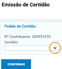 (Captura de ecr&atilde;) T&iacute;tulo &laquo;Emiss&atilde;o de Certid&atilde;o&raquo;, texto e bot&otilde;es