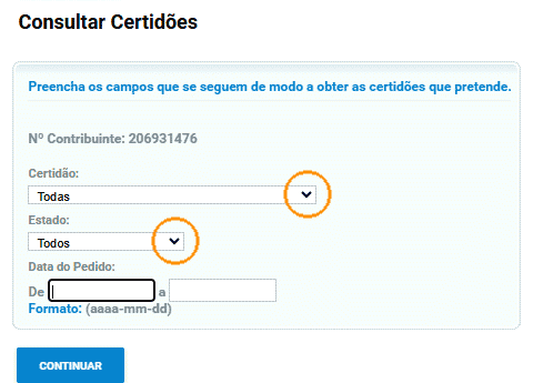(Captura de ecr&atilde;) T&iacute;tulo &laquo;Consultar Certid&otilde;es&raquo;, texto e bot&otilde;es