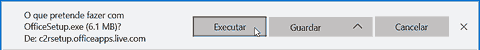 Caixa de diálogo com botões para «executar», «Guardar» e «Cancelar»