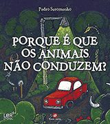 Carro vermelho sob poste de ilumina&ccedil;&atilde;o; &agrave; volta, animais espreitam pela vegeta&ccedil;&atilde;o