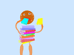 (Ilustração) Boneco com pilha de livros no tronco comendo livros