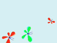 (Ilustração) Libelinhas vermelhas e verde em fundo azul claro