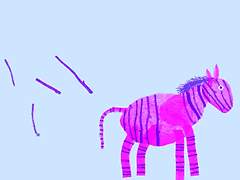 (Ilustração) Zebra magenta com algumas riscas roxas e outras riscas soltas no ar
