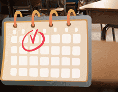 (Ilustra&ccedil;&atilde;o) Calend&aacute;rio com data assinalada sobreposto a carteiras e cadeiras vazias